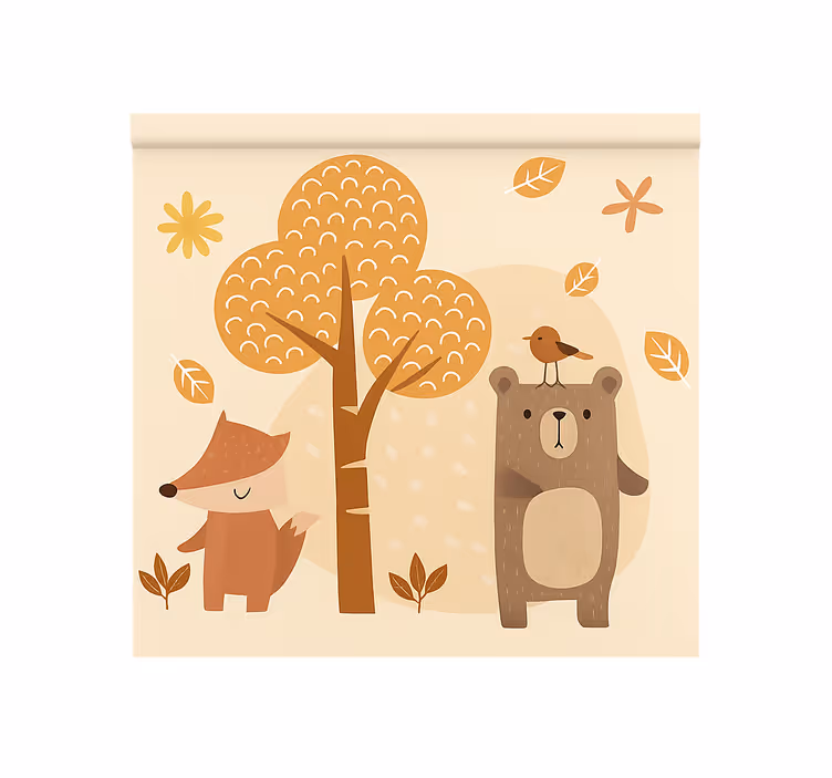 Beigenväriset metsän eläimet lapsen rullaverho - Tenstickers
