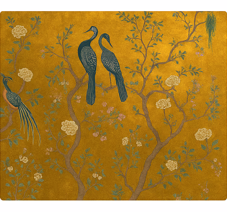 Koristeellinen kultainen chinoiserie olohuoneen rullaverho - Tenstickers