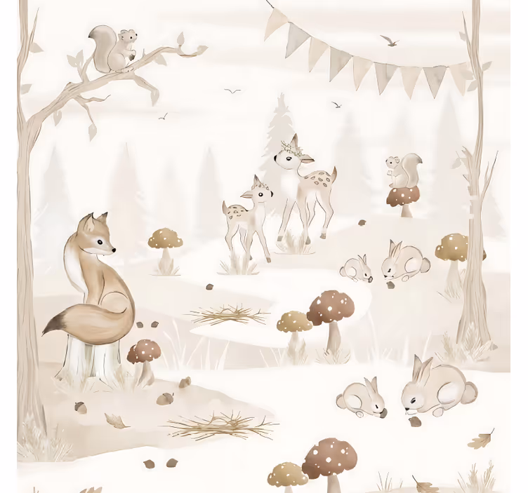 Satuinen metsälastentarha puukuviollinen rullaverho - Tenstickers