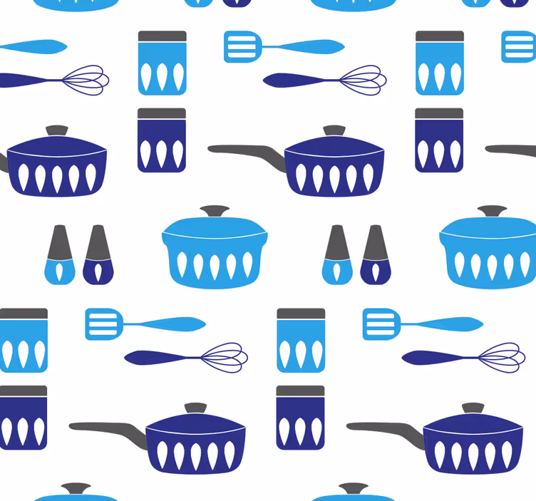 Rullaverho keittiöön sinisten välineiden kuviolla - Tenstickers