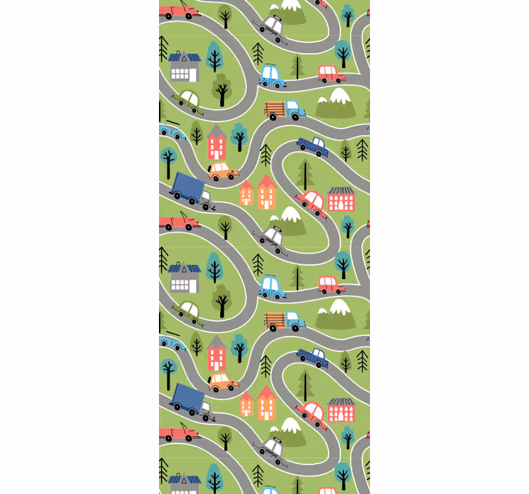 Värikäs katu kilpa-autoilla lapsen rullaverho - Tenstickers