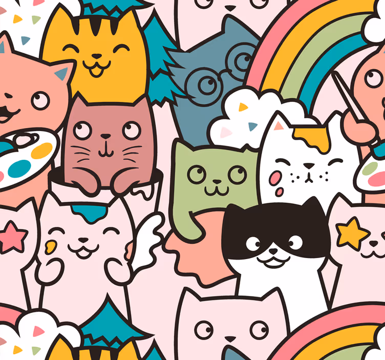 Lapsen rullaverho kissakuvio pastelliväreissä - Tenstickers