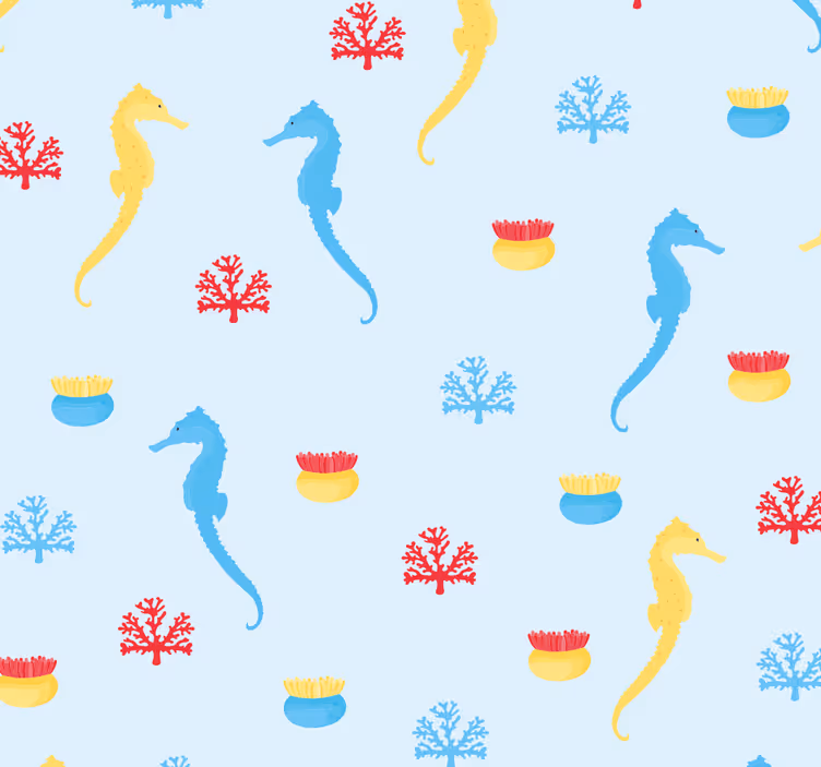 Teini-ikäisen rullaverhon merihevonen ja koralli - Tenstickers