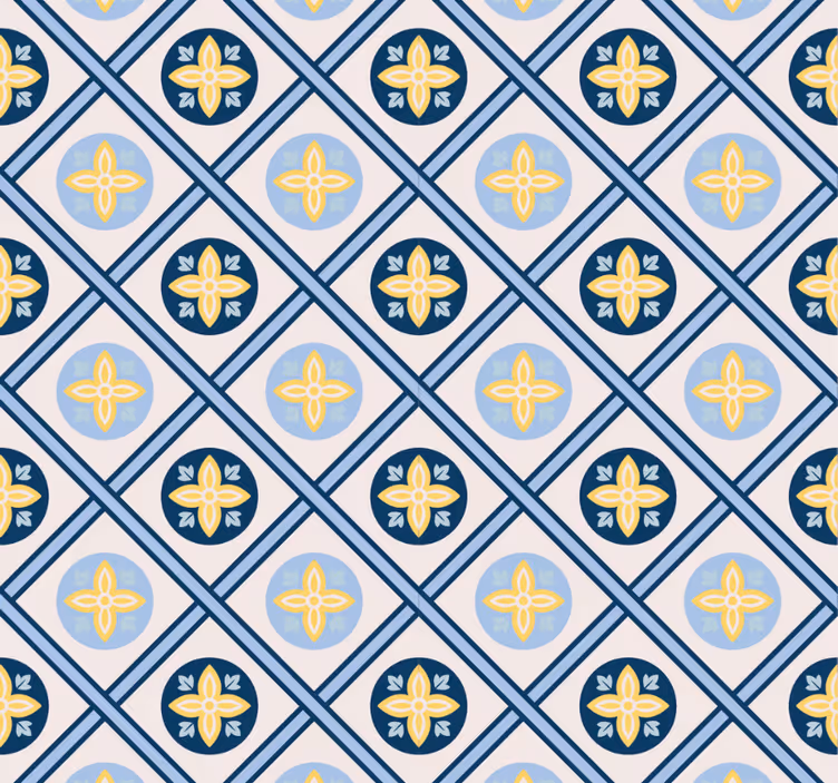 Moderni rullaverho vaaleansinisellä ja keltaisella laatalla - Tenstickers
