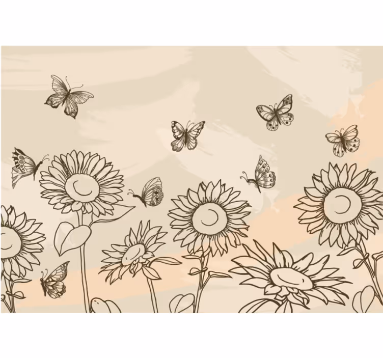 Auringonkukat ja perhoset beige rullaverho keittiöön - Tenstickers