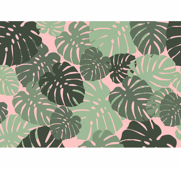 Rullaverho keittiöön vaaleanpunaiset monstera-lehdet - Tenstickers