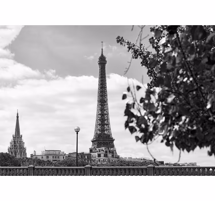 Olohuoneen rullaverho mustavalkoinen eiffel-torni - Tenstickers