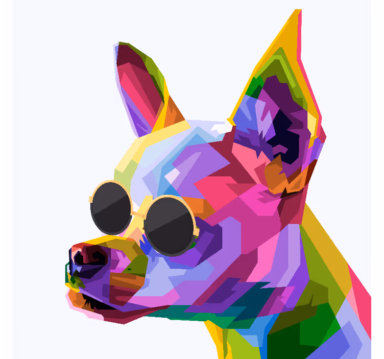 Monivärinen silmälasillinen chihuahuaolohuoneenrullaverho - Tenstickers