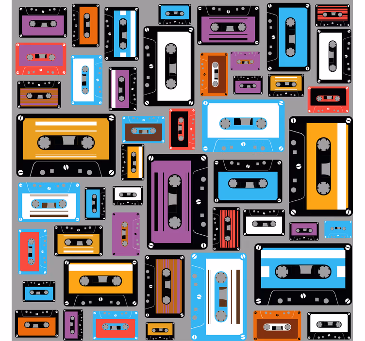 Olohuoneen rullaverho retro 80-luvun kasettikuvioilla - Tenstickers