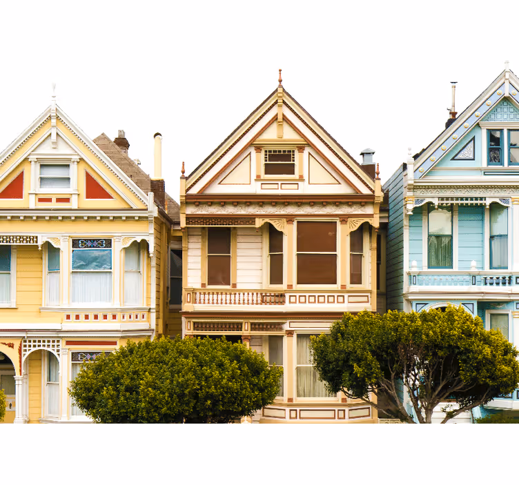 Olohuoneen rullaverho vintage-talot san franciscosta - Tenstickers