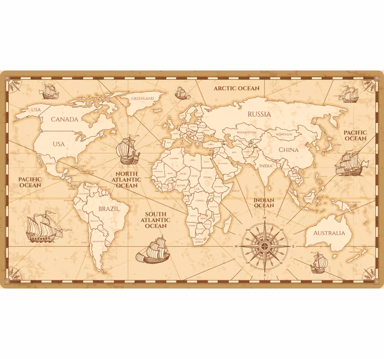 Beige rullaverho vintage-maailmankarttasuunnittelulla - Tenstickers