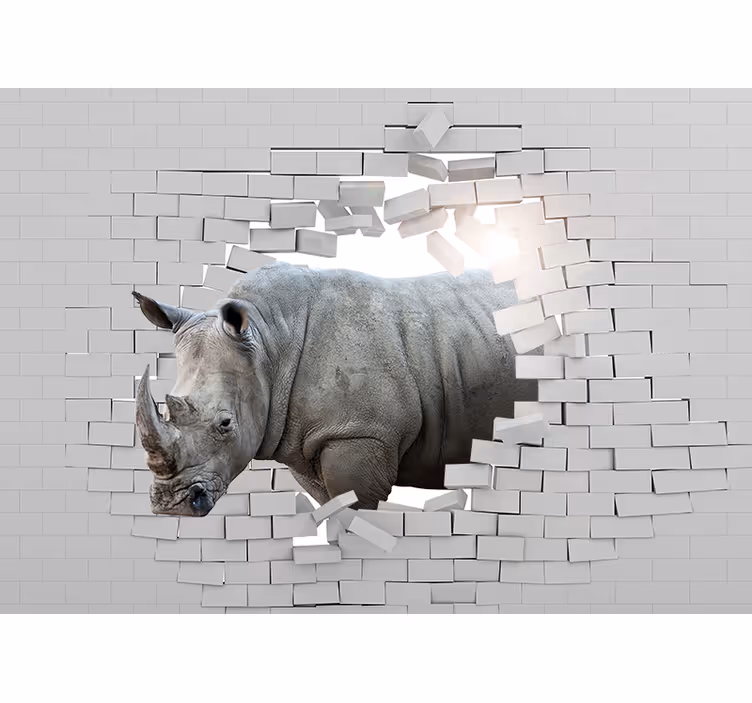Valkoinen rullaverho 3d sarvikuono kuviointi - Tenstickers