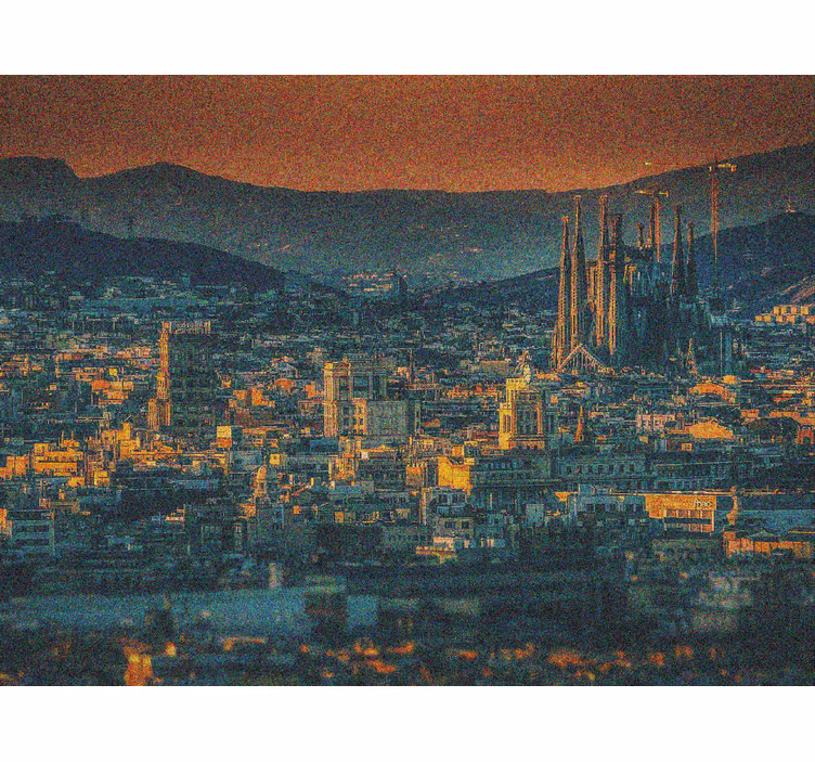 Olohuoneen rullaverho barcelonan yötaivaan yllä - Tenstickers