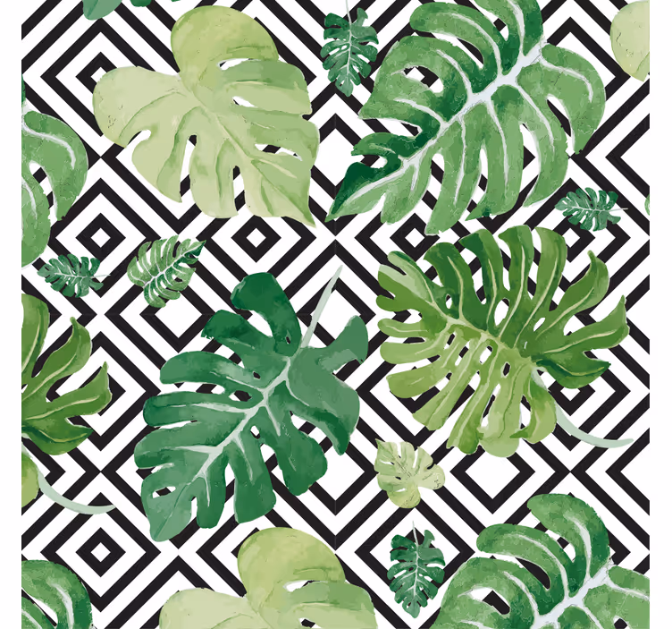 Monstera-lehdet geometrisella kuviolla olohuoneen rullaverho - Tenstickers