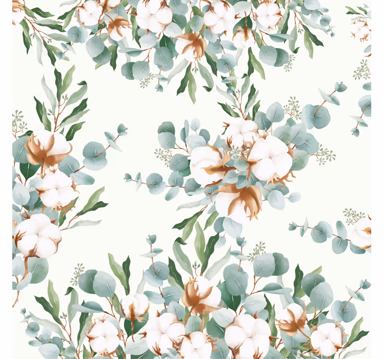Olohuoneen rullaverho puuvillakasvien shabby chic -tyylillä - Tenstickers