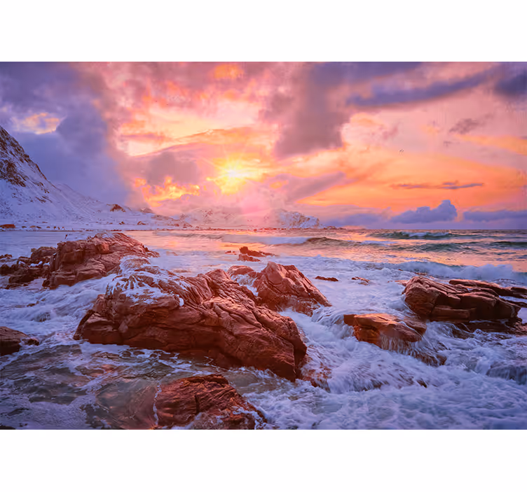 Norjan rannikon auringonlasku makuuhuoneen rullaverho - Tenstickers
