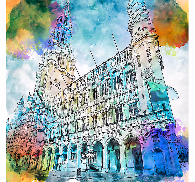 Vesiväri grand place bryssel rullaverho - Tenstickers
