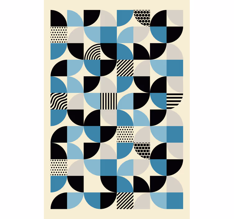 Retro sininen bauhaus-kuvio olohuoneen rullaverho - Tenstickers