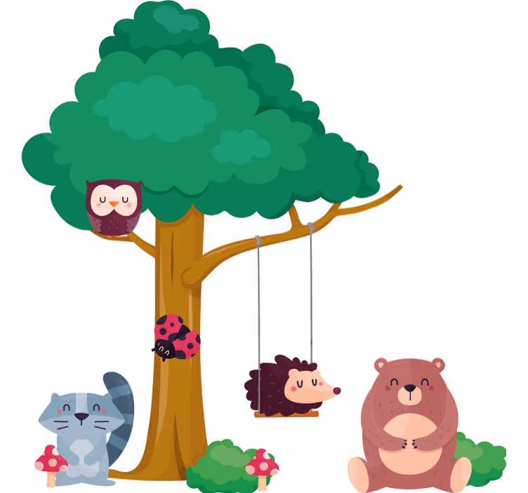 Lapsen rullaverho metsäeläimistä keinun ympärillä - Tenstickers