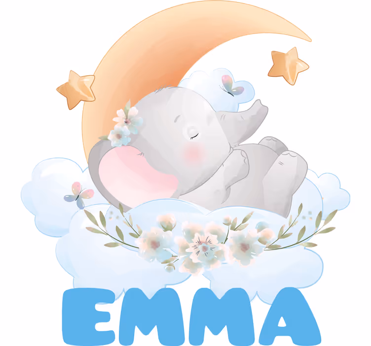 Söpöt eläimet elefantti nimellä lapsen rullaverho - Tenstickers