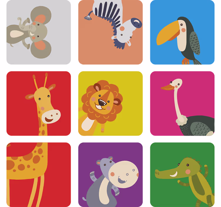 Värikkäät eläinlaatat lapsen rullaverho - Tenstickers