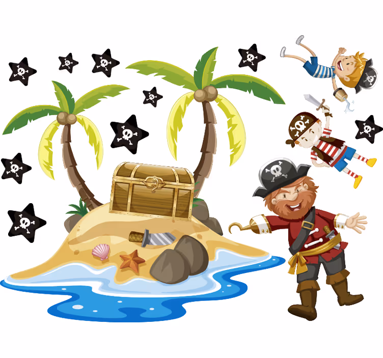 Lapsen rullaverho merirosvojen ja palmun kanssa - Tenstickers