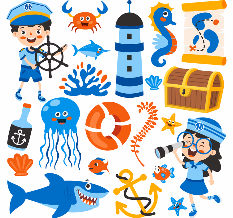 Lapsen rullaverho merirosvoista ja merielämästä - Tenstickers