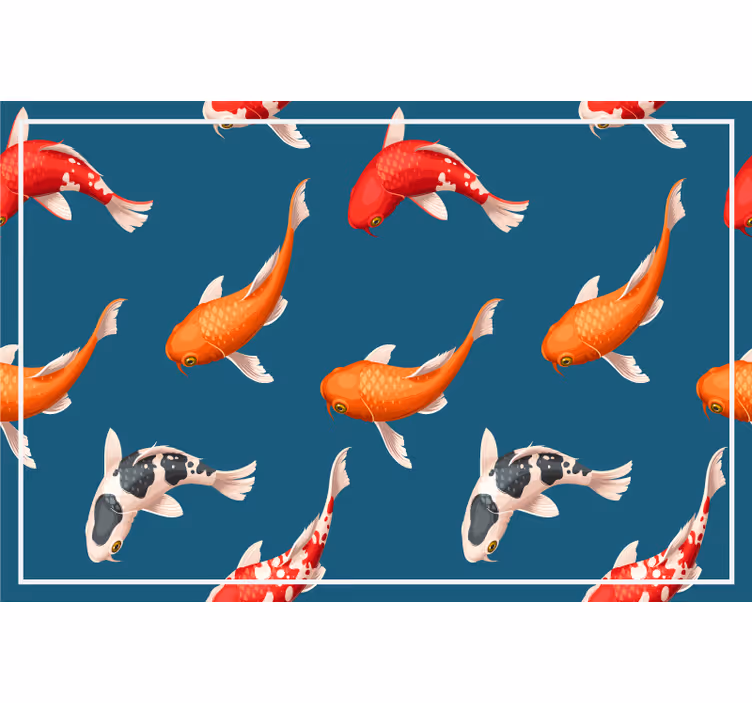 Koi-kalakuviollinen sininen tausta rullaverho - Tenstickers