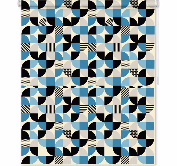 Rullaverho keittiöön retro sininen bauhaus-kuvio - Tenstickers