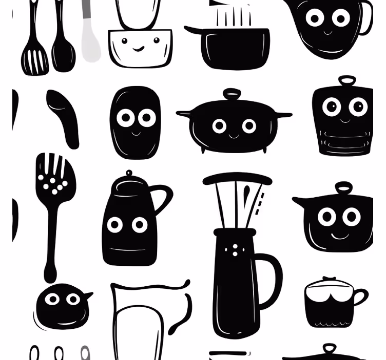 Rullaverho keittiöön piirretyt mustat välineet - Tenstickers