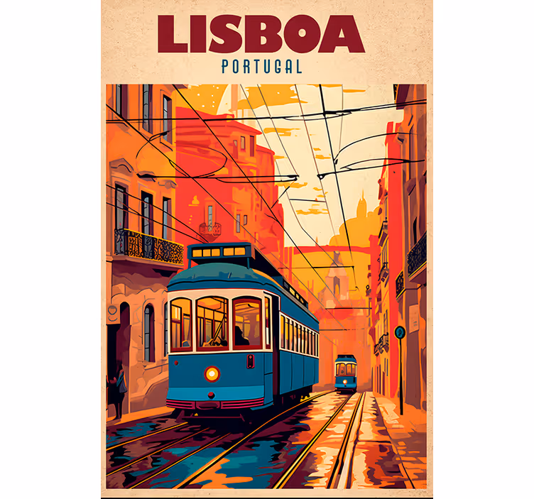 Vintage-tyylinen rullaverho lissabonin ratikkakuva - Tenstickers