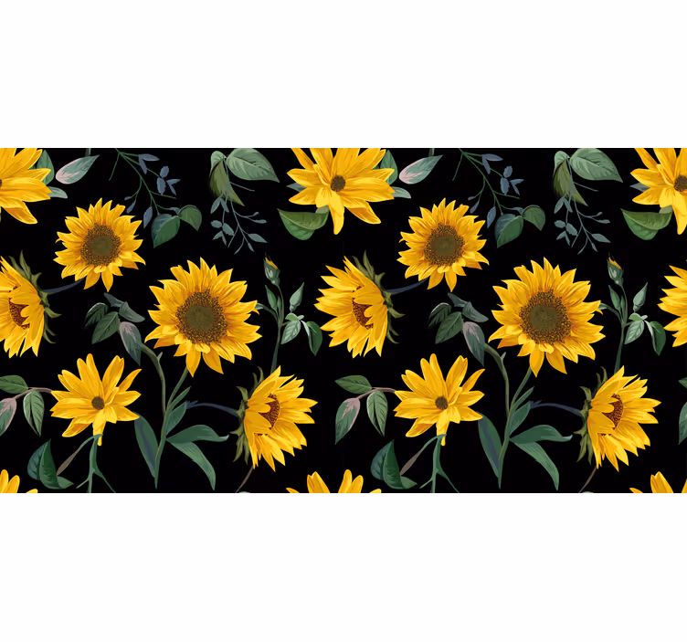 Auringonkukkia mustalla taustalla rullaverho - Tenstickers