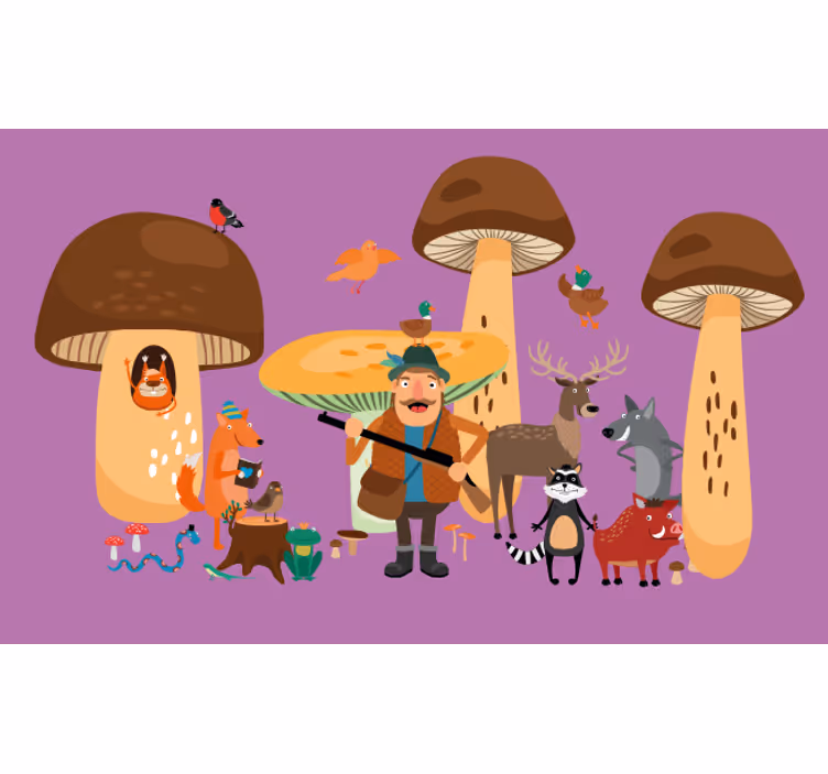 Hauska rullaverho lintuja sienten metsässä - Tenstickers