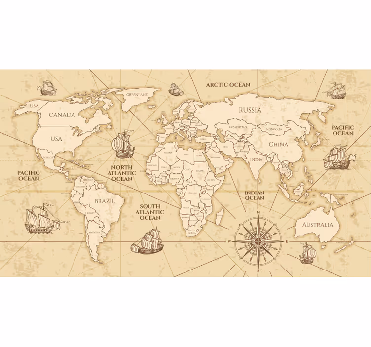 Retro maailmankartta sepia rullaverho - Tenstickers