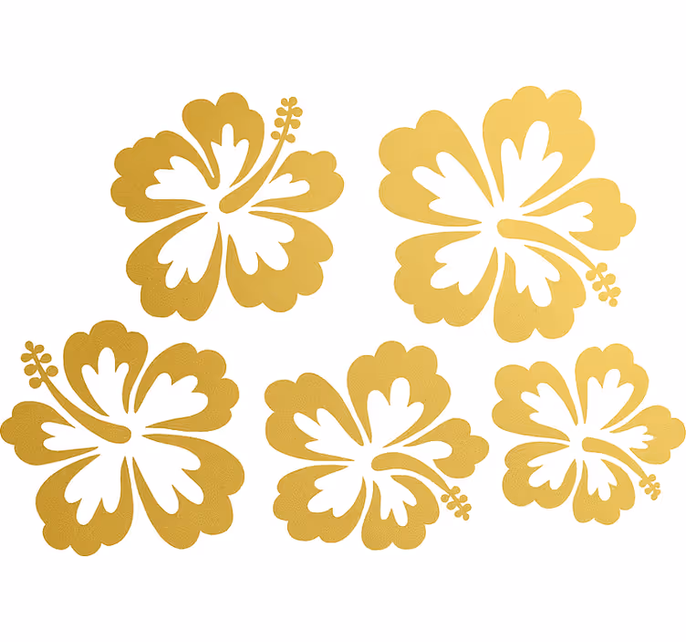 Kultahibiskuskukkiensilhuettirullaverho - Tenstickers
