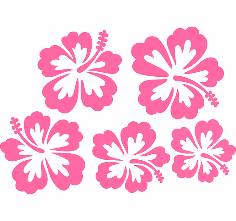 Vaaleanpunaiset hibiskuskukat siluetissa rullaverho - Tenstickers