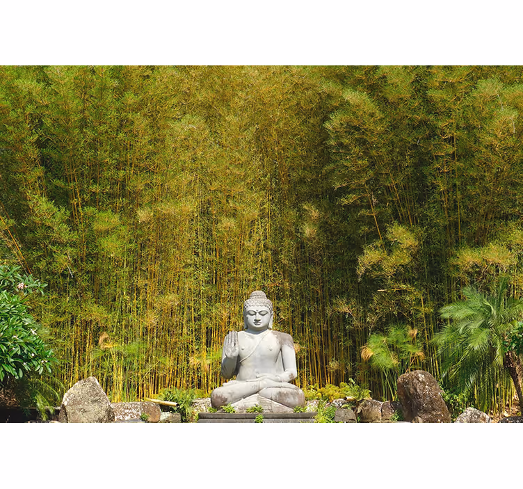 Zen-rullaverho harmaa buddha vihreän luonnon äärellä - Tenstickers