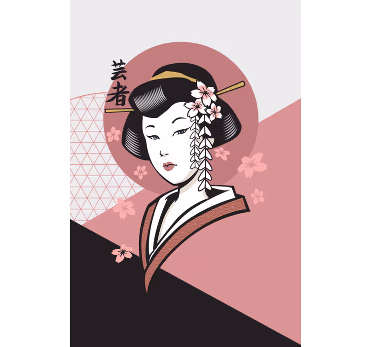 Tyylikäs japanilainen nainen kuvioitu rullaverho - Tenstickers