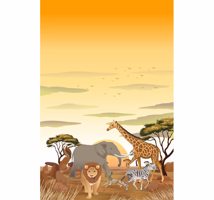 Afrikkalainen sarjakuva maisema eri eläinten rullaverhot - Tenstickers