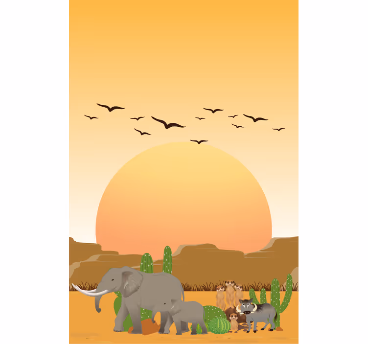 Afrikkalainen auringonlasku luonnossa eri eläin rullaverhot - Tenstickers