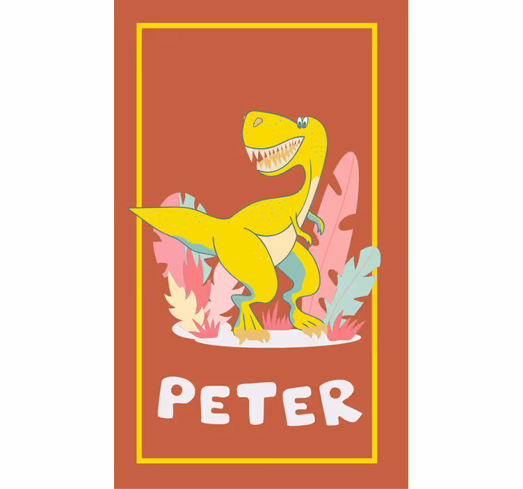 Keltainen t-rex nimellä dinosauruskuvioitu rullaverho - Tenstickers
