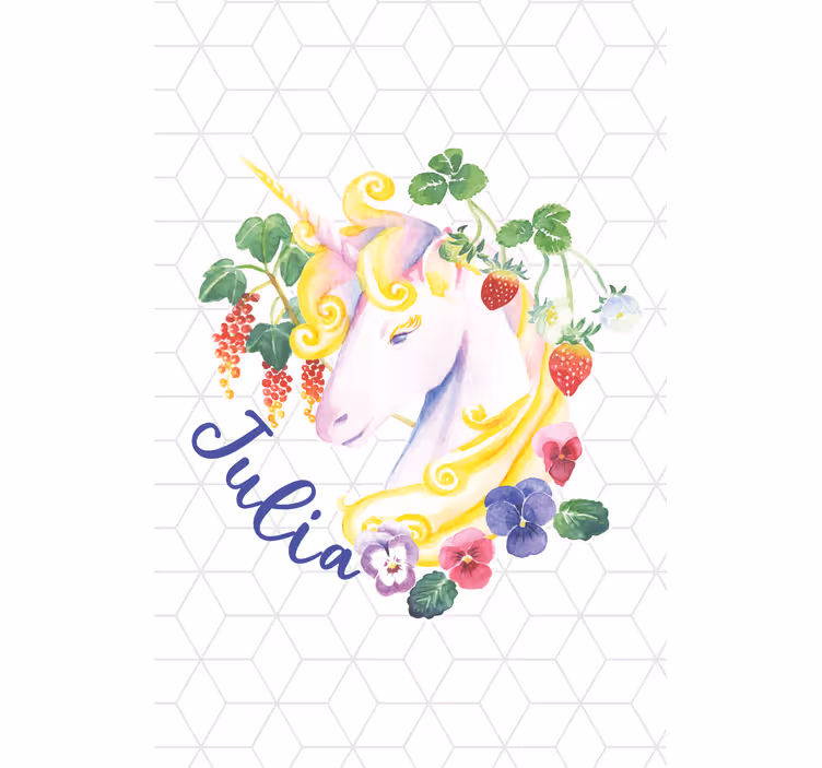 Kukkainen yksisarvinen nimeltä lapsen rullaverho - Tenstickers
