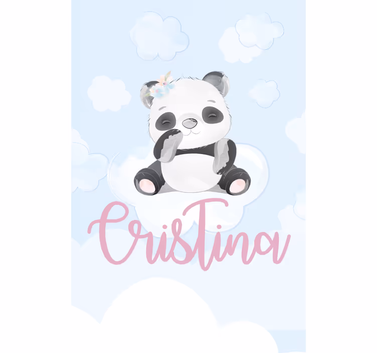 Vauva panda istuu nimellä lapsen rullaverho - Tenstickers