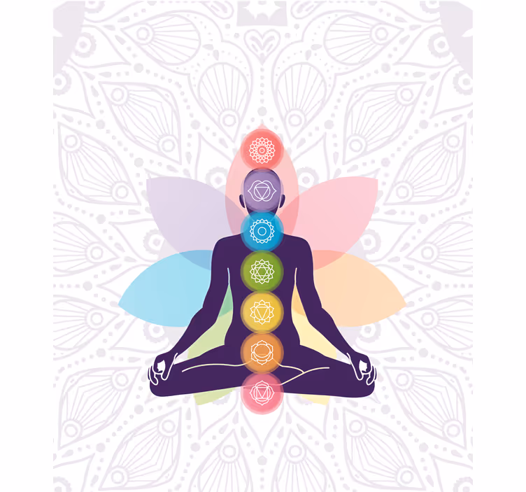 Meditoiva hahmo chakroilla zen-rullaverho - Tenstickers