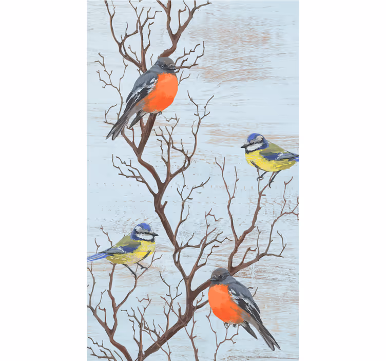 Lintuja oksilla puukuviollinen rullaverho - Tenstickers