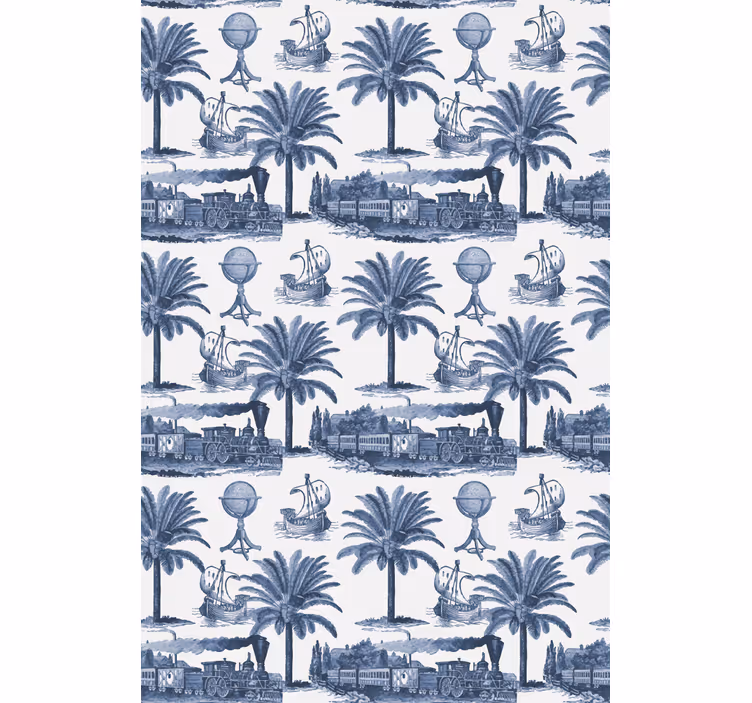 Sininen palmu kohtaus vintage-tyylinen rullaverho - Tenstickers