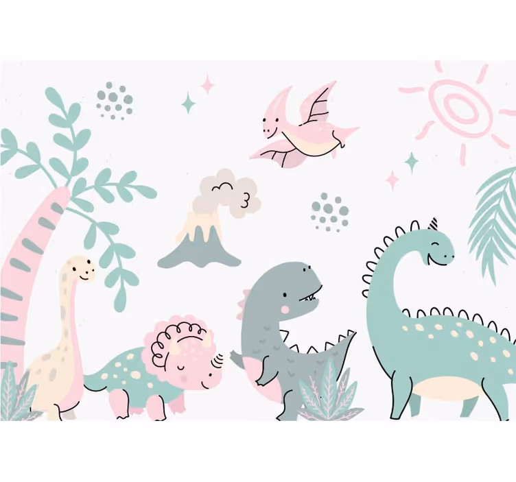 Värikkäät dinosaurukset vauvan makuuhuoneen valokuvatapetti - Tenstickers