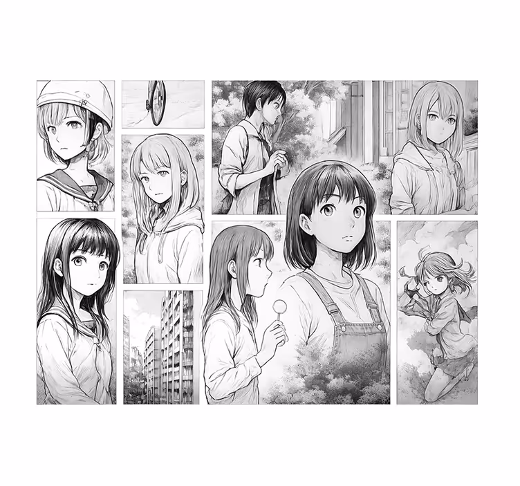Mustavalkoinen manga teinin huoneen valokuvatapetti - Tenstickers