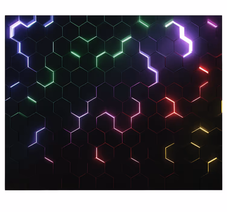 Neon 3d kuusikulmiot teinin huoneen valokuvatapetti - Tenstickers