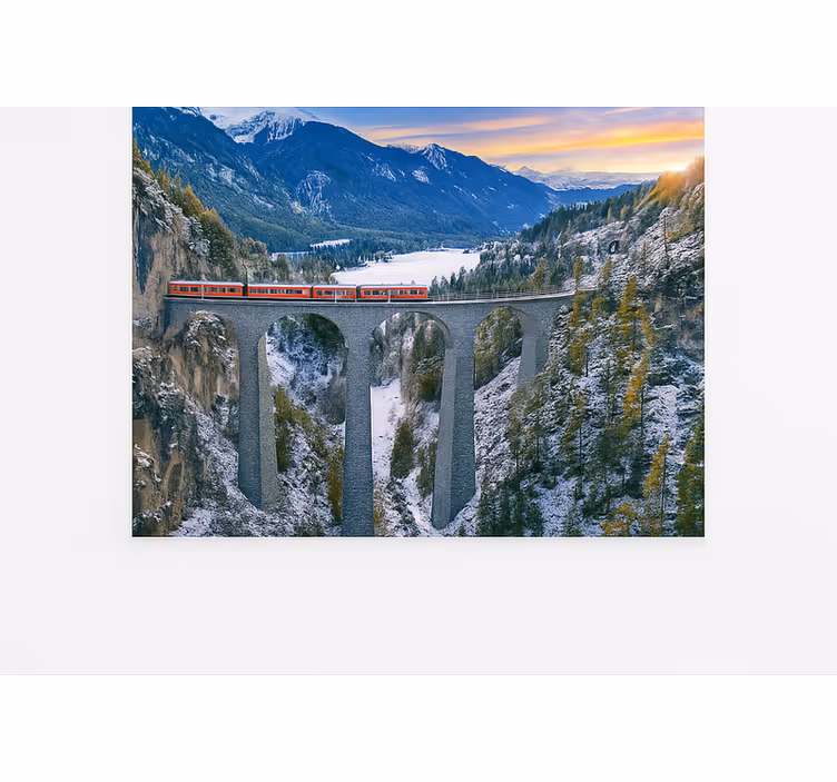 Sveitsiläinen juna landwasser-viaduktilla vuori valokuvatapetti - Tenstickers